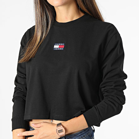 Tommy Jeans - Tee Shirt Manches Longues Femme Crop Tommy Badge 1013 Noir