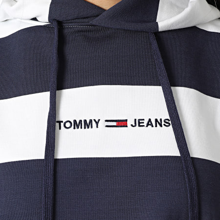 Tommy Jeans - Sweat Capuche Femme A Rayures Bxy Linear Strip 1187 Bleu Marine Blanc