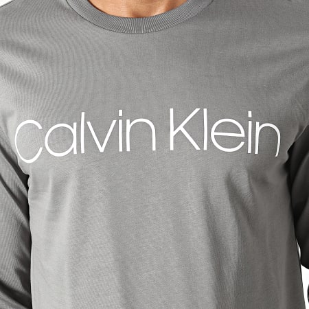Calvin Klein - Camiseta de manga larga con logotipo de algodón 4690 Gris