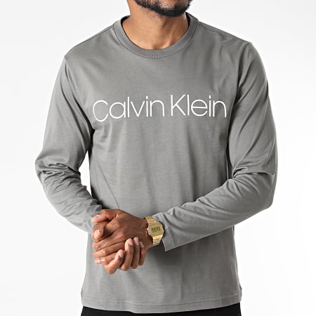 Calvin Klein - Camiseta de manga larga con logotipo de algodón 4690 Gris