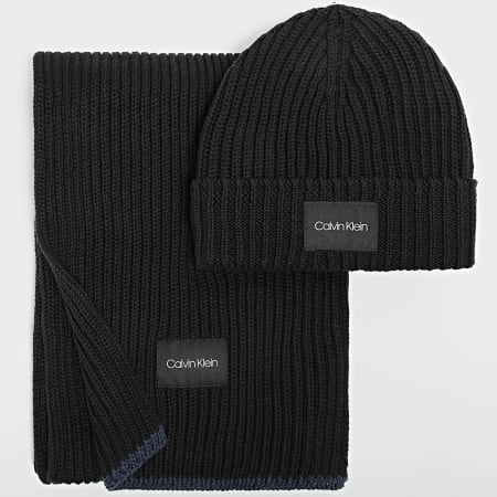 Calvin Klein - Coffret Echarpe Et Bonnet Contrast Edge 7499 Noir