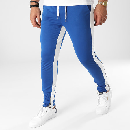 Pantalon jogging bleu ciel avec bande blanche - Frilivin
