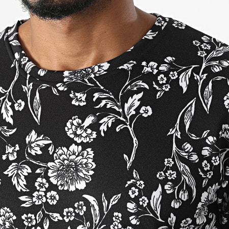 Frilivin - Camiseta floral de manga larga de gran tamaño 15558 Negro