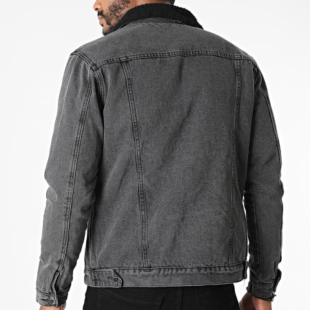 Frilivin - Giacca di jeans, collo di pelliccia, nero