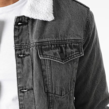 Frilivin - Giacca di jeans grigio antracite con collo di pelliccia
