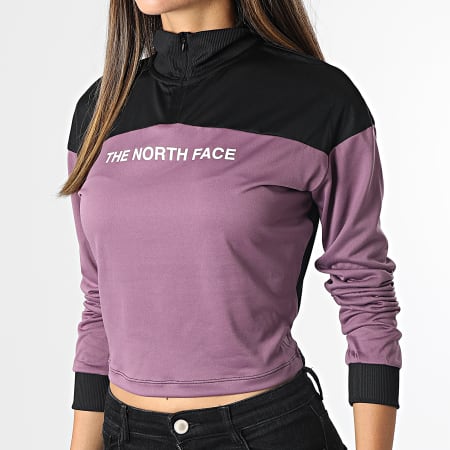The North Face - Tee Shirt Manches Longues Femme Crop Zip Violet Noir