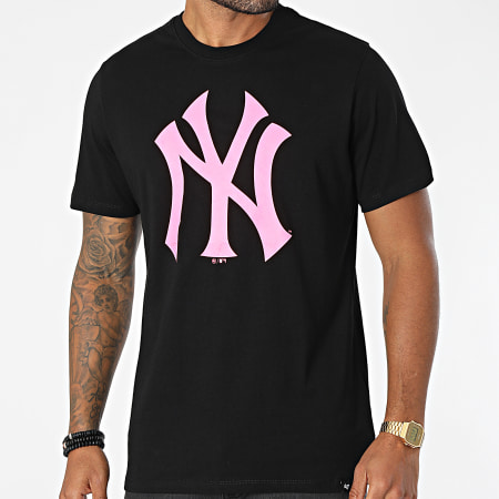 '47 Brand - Maglietta New York Yankees Impronta Echo Nero Rosa Fluo