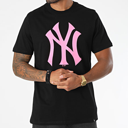 '47 Brand - Maglietta New York Yankees Impronta Echo Nero Rosa Fluo