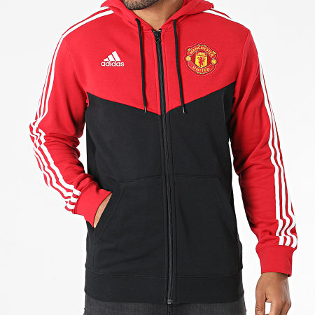 Adidas Sportswear - Sweat Zippé Capuche A Bandes Manchester United 3 Stripes GR3896 Noir Rouge