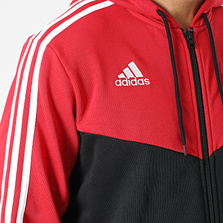 Adidas Sportswear - Sweat Zippé Capuche A Bandes Manchester United 3 Stripes GR3896 Noir Rouge