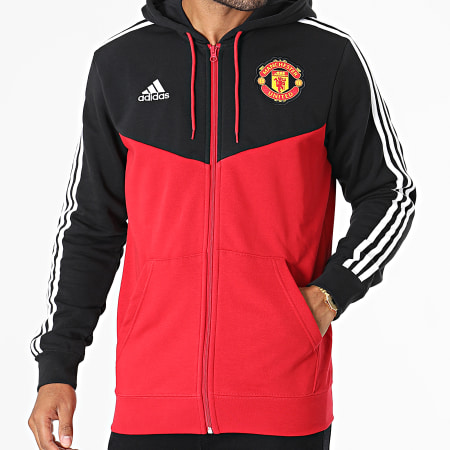 Adidas Sportswear - Sweat Zippé Capuche A Bandes Manchester United 3 Stripes GR3897 Rouge Noir