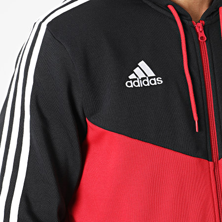 Adidas Sportswear - Sweat Zippé Capuche A Bandes Manchester United 3 Stripes GR3897 Rouge Noir