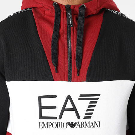 EA7 Emporio Armani - Sweat Capuche Col Zippé A Bandes 6KPM29-PJ07Z Rouge Blanc Noir