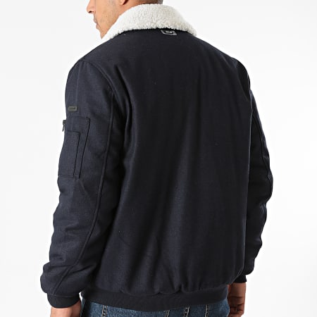 MZ72 - Giacca con colletto in pelle di pecora Leewool blu navy