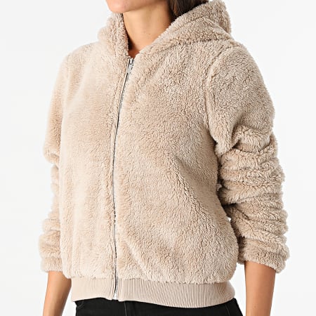 Only - Sweat Capuche Fourrure Synthétique Femme Anna Beige