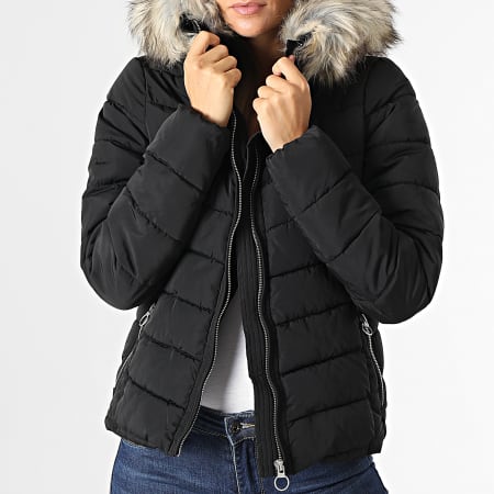Only - Newellan Mujer Fur Hooded Down Jacket Negro