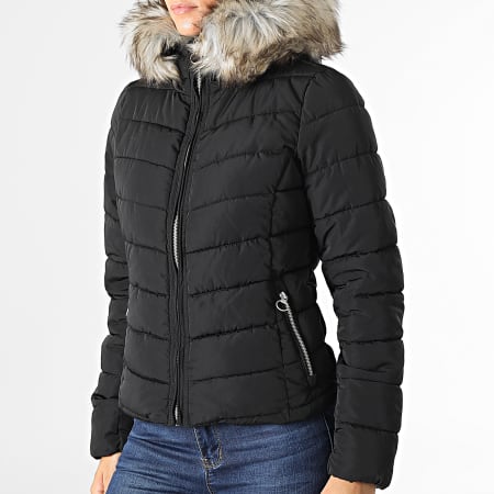 Only - Newellan Mujer Fur Hooded Down Jacket Negro