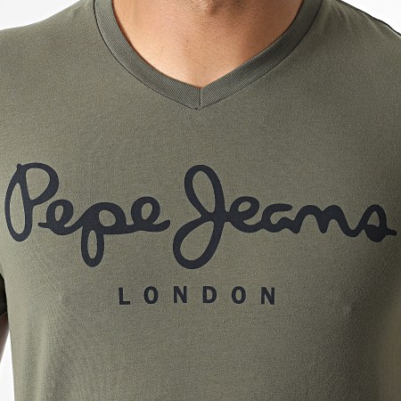 Pepe Jeans - Tee Shirt Col V Original Stretch PM500373 Vert Kaki
