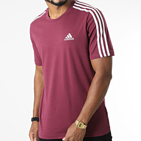 Adidas Performance - Tee Shirt A Bandes 3 Stripes H12180 Bordeaux