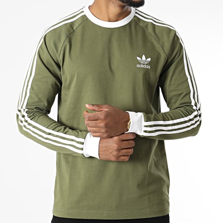 Adidas Originals - Tee Shirt Manches Longues A Bandes 37779 Vert Kaki