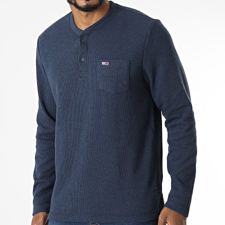 Tommy Jeans - Tee Shirt Poche Manches Longues Henley 1438 Bleu Marine