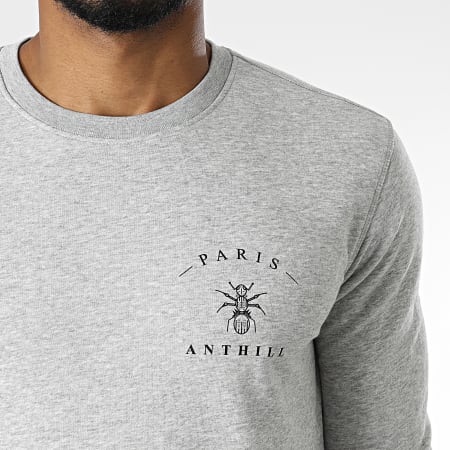 Anthill - Sudadera De Cuello Redondo Con Logo En El Pecho Gris Jaspeado Negro