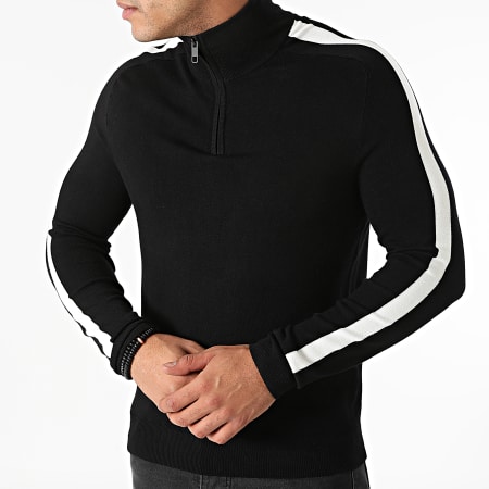 Antony Morato Pull Col Zippé A Bandes MMSW01248 Noir