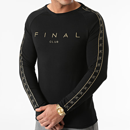 Final Club - Camiseta de manga larga 775 Premium Fit Logo Stripe negro dorado