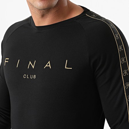 Final Club - Tee Shirt manica lunga con strisce Premium Fit Logo 775 Nero Oro