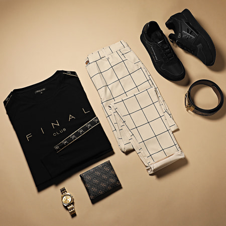 Final Club - Tee Shirt manica lunga con strisce Premium Fit Logo 775 Nero Oro