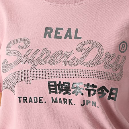 Superdry - Tee Shirt Femme Vintage Label Boho Sparkle Rose