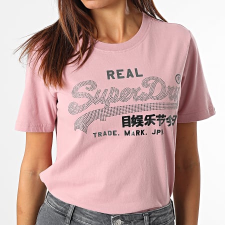 Superdry - Tee Shirt Femme Vintage Label Boho Sparkle Rose