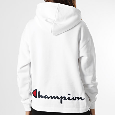 Champion - Felpa con cappuccio donna con collo a zip 114463 Bianco