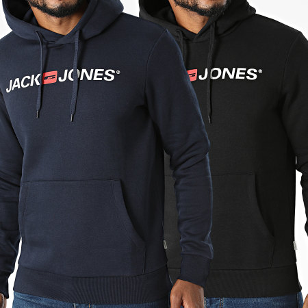 Jack And Jones - Set di 2 felpe con cappuccio nere con logo Navy Corp Old