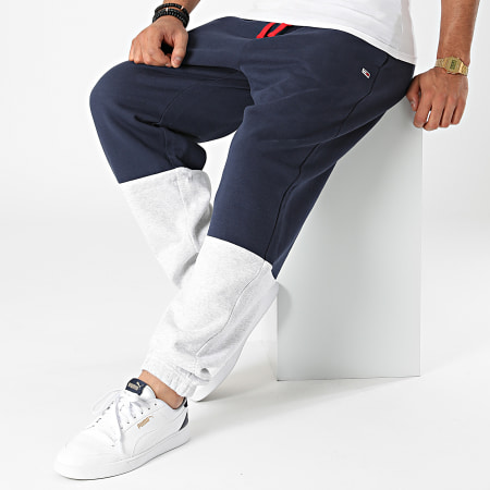 Tommy Jeans - Pantalon Jogging A Bande Colorblock 1250 Bleu Marine Gris Chiné