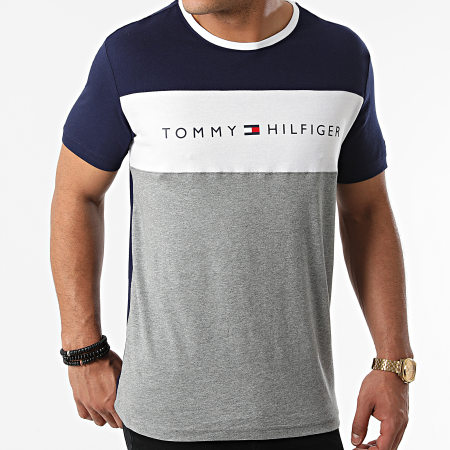 Tommy Hilfiger - Tee Shirt CN Logo Flag 1170 Bleu Marine Gris Chiné Blanc