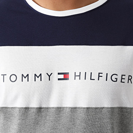 Tommy Hilfiger - Tee Shirt CN Logo Flag 1170 Bleu Marine Gris Chiné Blanc