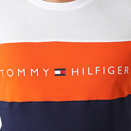 Tommy Hilfiger - Tee Shirt Logo Flag 1170 Blanc Bleu Marine Orange