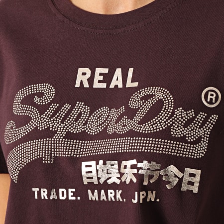 Superdry - Maglietta donna Vintage Label Boho Sparkle Tee Shirt Bordeaux