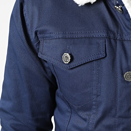 Black Needle - Giacca di jeans con colletto in pelle di pecora 7004 blu navy