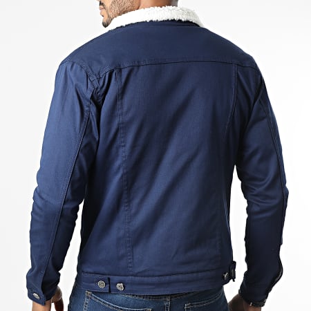 Black Needle - Giacca di jeans con colletto in pelle di pecora 7004 blu navy