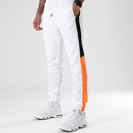 LBO - Pantalon Jogging Tricolore A Bandes 0027 Blanc Orange Fluo