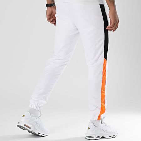 LBO - Pantalon Jogging Tricolore A Bandes 0027 Blanc Orange Fluo