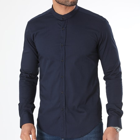 LBO - Camicia con colletto Mao a manica lunga e vestibilità slim 971 blu navy