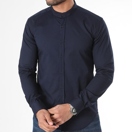 LBO - Camicia con colletto Mao a manica lunga e vestibilità slim 971 blu navy