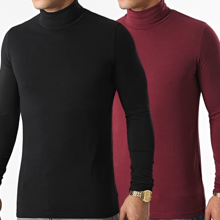 LBO - Set di 2 camicie a collo alto a maniche lunghe United 1438 Nero Bordeaux
