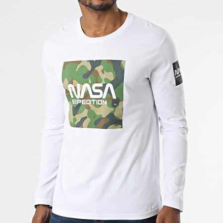 NASA - Tee Shirt Manches Longues Worm Expedition Camouflage Blanc