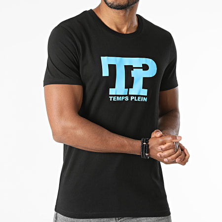 Temps Plein - Tee Shirt Logo Noir Bleu Ciel