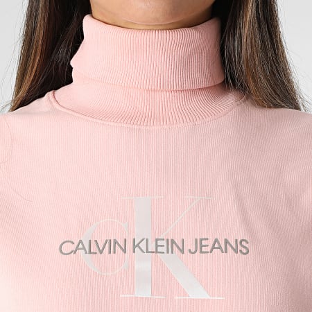 Calvin Klein Jeans - Sweat Col Roulé Femme Crop 6962 Rose