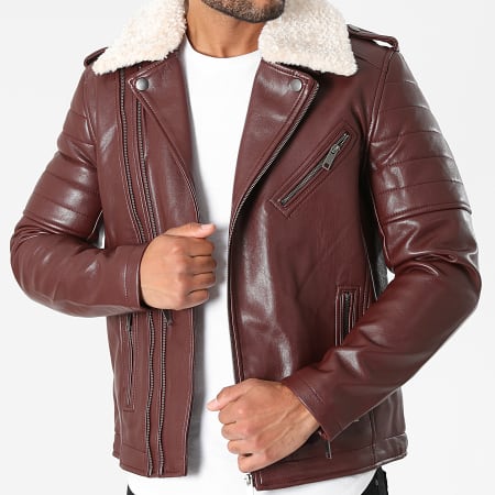 Frilivin - Chaqueta con cuello de borrego y cremallera QQ553 Burdeos